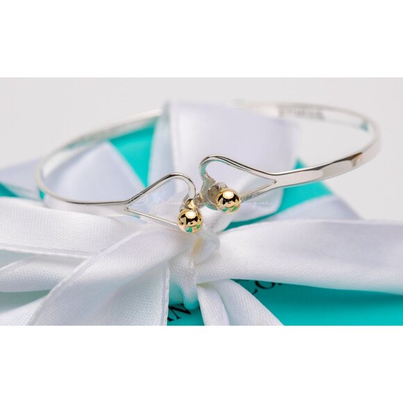 Tiffany & Co. Bracelet Vintage Double Heart Gold Accent Silver Bangle - Picture 1 of 13